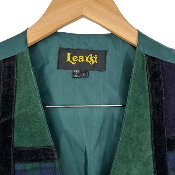 Vintage 90’s Learsi Vest Suede Leather Plaid Patchwork Green Small - Picture 7 of 9
